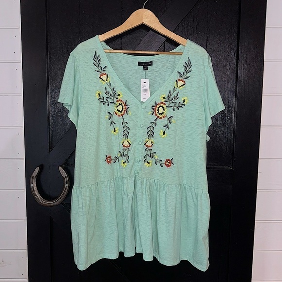 Lane Bryant Swing Flutter Sleeve Embroidered Babydoll Blouse Top Stretch NEW - Picture 1 of 10